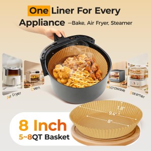 Air Fryer Paper Liners, 125Pcs Parchment Paper, Air Fryer Liners Disposable for Microwave, Non-Stick Air Fryer Liner Round Free of Bleach (8IN)