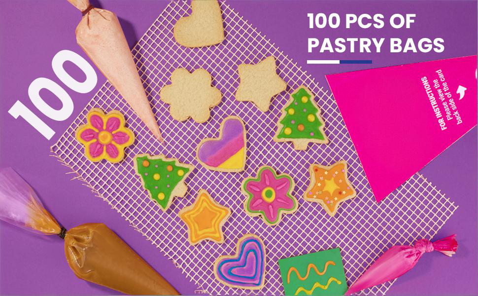 Disposable Piping Bags 12 Inch - 100 Anti Burst Pastry Bags - Icing Piping Bags for Frosting - Ideal for Cakes and Cookies Decoration