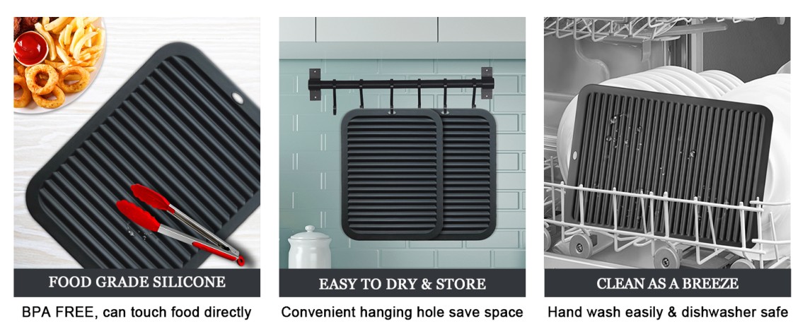 Large Silicone Trivet 16x12 Inch, Trivets for Hot Pots and Pans, Heat Resistant Pot Holders Hot Pads for Kitchen Quartz Countertops, Hot Dishes, 2 Pack