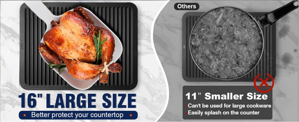 Large Silicone Trivet 16x12 Inch, Trivets for Hot Pots and Pans, Heat Resistant Pot Holders Hot Pads for Kitchen Quartz Countertops, Hot Dishes, 2 Pack