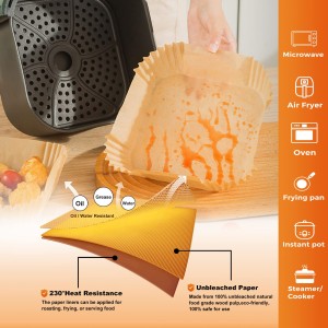 Air Fryer Paper Liners, 250Pcs Parchment Paper, Air Fryer Liners Disposable for Microwave, Non-Stick Air Fryer Liner Square Free of Bleach (9IN)