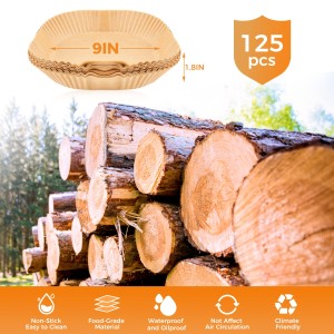 Air Fryer Paper Liners, 125Pcs Parchment Paper, Air Fryer Liners Disposable for Microwave, Non-Stick Air Fryer Liner Square Free of Bleach (8IN)