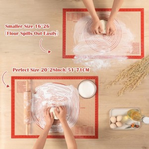 Non-slip Silicone Pastry Mat Extra Large with Measurements 28''By 20'' for Silicone Baking Mat, Counter, Dough Rolling, Oven Liner,Fondant/Pie Crust Red
