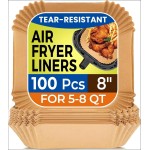Air Fryer Paper Liners, 100Pcs Parchment Paper, Air Fryer Liners Disposable for Microwave, Non-Stick Air Fryer Liner Square Free of Bleach (8IN)