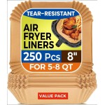 Air Fryer Paper Liners, 250Pcs Parchment Paper, Air Fryer Liners Disposable for Microwave, Non-Stick Air Fryer Liner Square Free of Bleach (8IN)