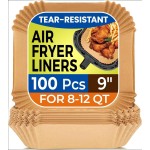 Air Fryer Paper Liners, 100Pcs Parchment Paper, Air Fryer Liners Disposable for Microwave, Non-Stick Air Fryer Liner Square Free of Bleach (9IN)