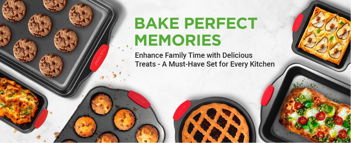 6-Piece Nonstick Kitchen Oven Baking Pans - Premium &amp; Stylish Non-Stick Carbon Steel - Commercial Grade Restaurant Quality Metal Bakeware with Silicone Handles - Easy to Clean