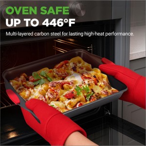 8 Piece Set,Non-Stick Kitchen Oven Baking Pans-Deluxe & Stylish Nonstick Gray Coating Inside Outside, Commercial Grade Restaurant Quality Metal Bakeware with Red Silicone Handles,