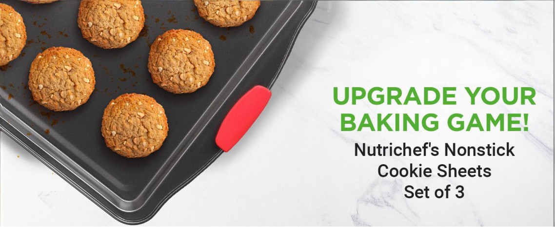 3-Piece Nonstick Kitchen Oven Baking Pans - Premium &amp; Stylish Non-Stick Steel, Commercial Grade Restaurant Quality Metal Bakeware with Red Silicone Handles - Easy to Clean