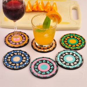 【Zodiac Design】 EDELIN Colorful Non-Slip Silicone Coasters 6-Pack with Holder - Thick and Durable Drink Coasters for Hot or Cold Beverages Cocktails and Astrology