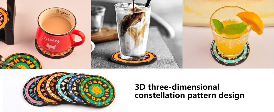 【Zodiac Design】 EDELIN Colorful Non-Slip Silicone Coasters 6-Pack with Holder - Thick and Durable Drink Coasters for Hot or Cold Beverages Cocktails and Astrology