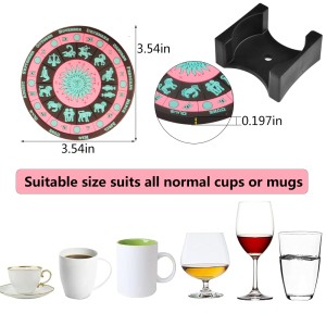 【Zodiac Design】 EDELIN Colorful Non-Slip Silicone Coasters 6-Pack with Holder - Thick and Durable Drink Coasters for Hot or Cold Beverages Cocktails and Astrology