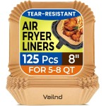 Air Fryer Paper Liners, 125Pcs Parchment Paper, Air Fryer Liners Disposable for Microwave, Non-Stick Air Fryer Liner Square Free of Bleach (8IN)