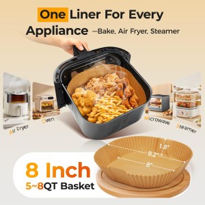 Air Fryer Paper Liners, 250Pcs Parchment Paper, Air Fryer Liners Disposable for Microwave, Non-Stick Air Fryer Liner Square Free of Bleach (8IN)