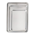 3 Piece Set - USA Made Aluminum Commercial Quality Sheet Pan for Baking or Roasting, Encapsulated Galvanized Steel Rim Prevents Warping; Half Sheet, Jelly Roll and Quarter Sheet