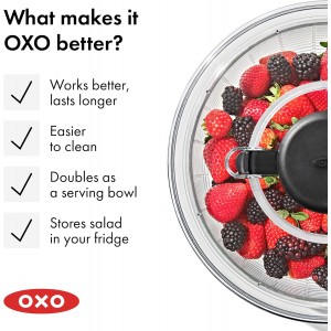 OXO Good Grips Salad Spinner | Lettuce Spinner | Fruit Washer | Fruit Washing Bowl with Strainer | Vegetable Cleaner | Salad Cleaner | Lettuce Washer | 6.22 Quart Capacity