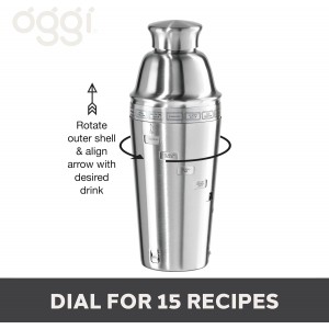 OGGI Dial A Drink Cocktail Shaker - Stainless Steel, 15 Recipes, Built in Strainer, 34 oz - The Original and Only Dial A Drink - Ideal Home Bar Drink Mixer, Bartender Kit, Essential Bar Accessories