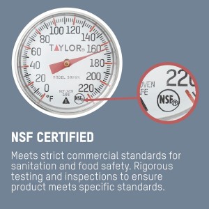 Taylor Instant Read Analog Meat Food Grill BBQ Cooking Kitchen Thermometer with Red Pocket Sleeve for Calibration, 1 inch dial, Stainless Steel