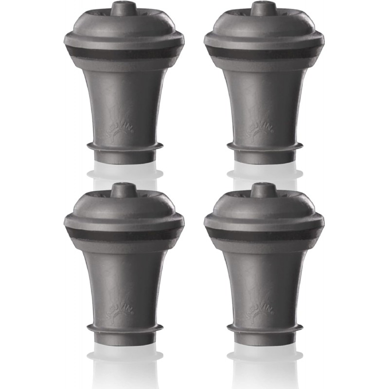 Vacu Vin Wine Saver Vacuum Stoppers – Set of 4 – Gray – Airtight Seal for Opened Bottles to Preserve Freshness Up to 10 Days – Food-Grade Rubber – Reusable & Dishwasher Safe