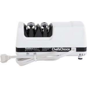 Chef'sChoice Professional Electric Knife Sharpeners FlexHone/Strop With 100-Percent Diamond Abrasives And Precision Angle Guides For 20-Degree Straight-Edge and Serrated Knives, 2-Stage, White