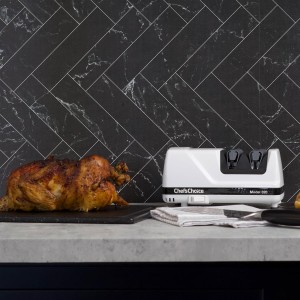 Chef'sChoice Professional Electric Knife Sharpeners FlexHone/Strop With 100-Percent Diamond Abrasives And Precision Angle Guides For 20-Degree Straight-Edge and Serrated Knives, 2-Stage, White