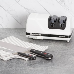 Chef'sChoice Professional Electric Knife Sharpeners FlexHone/Strop With 100-Percent Diamond Abrasives And Precision Angle Guides For 20-Degree Straight-Edge and Serrated Knives, 2-Stage, White