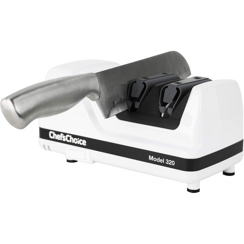Chef'sChoice Professional Electric Knife Sharpeners FlexHone/Strop With 100-Percent Diamond Abrasives And Precision Angle Guides For 20-Degree Straight-Edge and Serrated Knives, 2-Stage, White