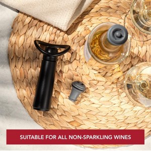 Vacu Vin Wine Saver Concerto with 4 Vacuum Stoppers – Premium Wine Preserver Pump – Airtight Seal Keeps Wine Fresh Longer – Click Indicator – Manual Pump – Black Wine Saver Set