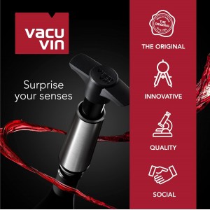 Vacu Vin Wine Saver Concerto with 4 Vacuum Stoppers – Premium Wine Preserver Pump – Airtight Seal Keeps Wine Fresh Longer – Click Indicator – Manual Pump – Black Wine Saver Set
