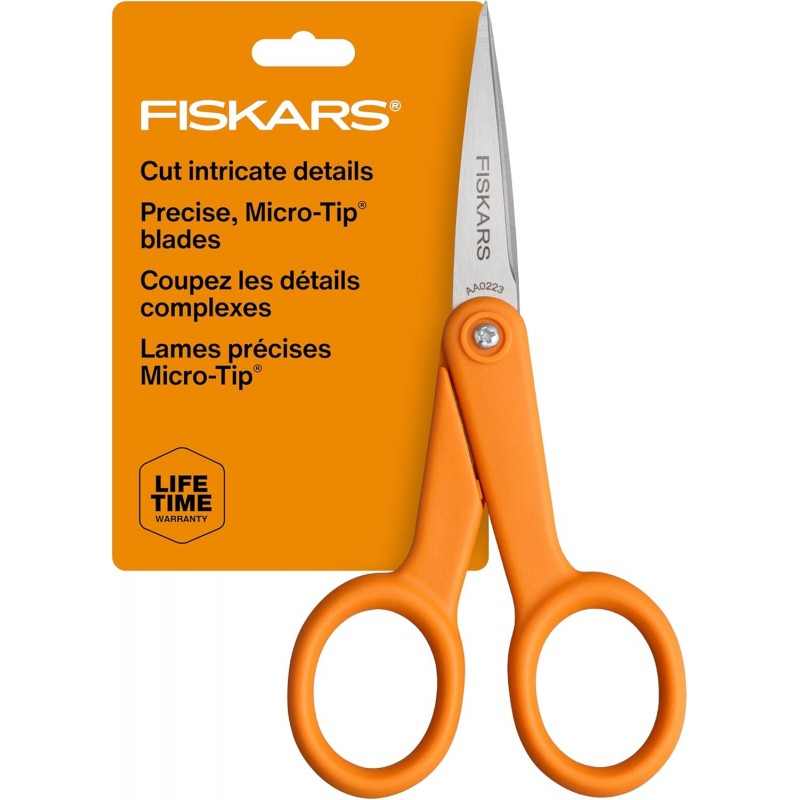 Fiskars Premier No. 5 Micro-Tip Orange-Handled Fabric Scissors, Double Loop Handle, Sewing and Craft Scissors, Orange