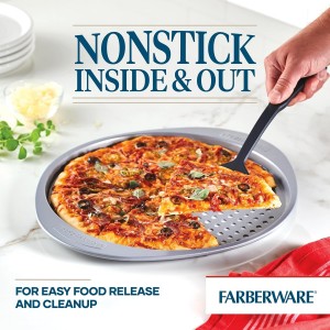 Farberware Nonstick Bakeware Round Pizza/Crisper Pan, 13 Inch, Gray