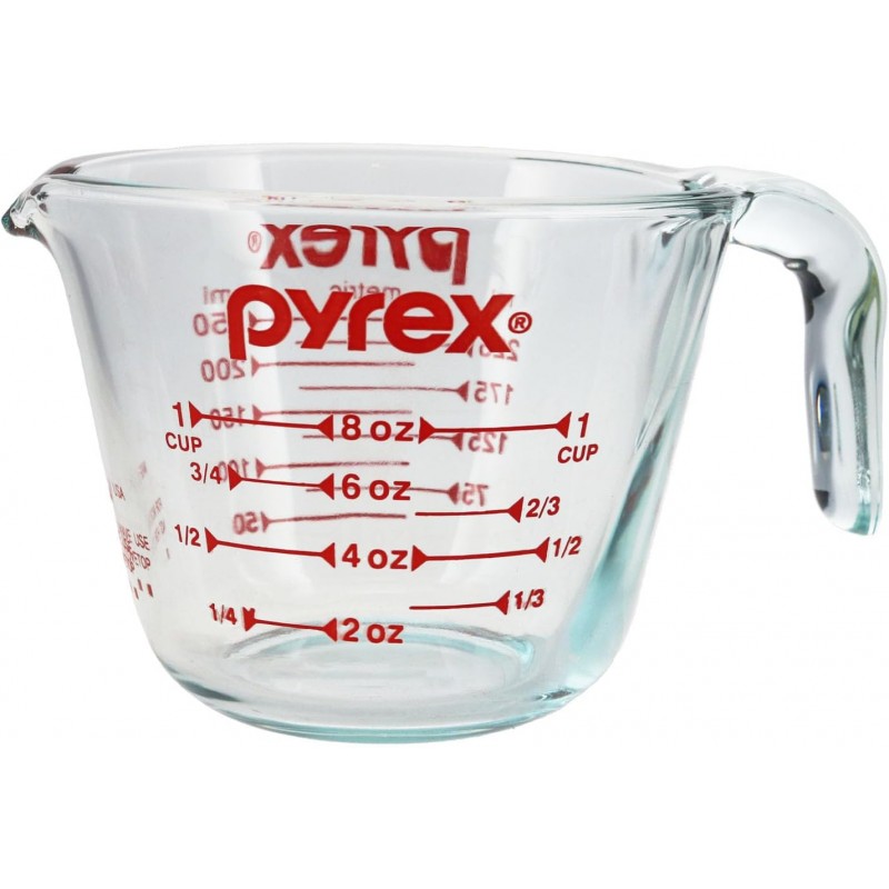 Pyrex Prepware 1 Cup Measuring Cup, Clear w/ Red Measurements (6001074)