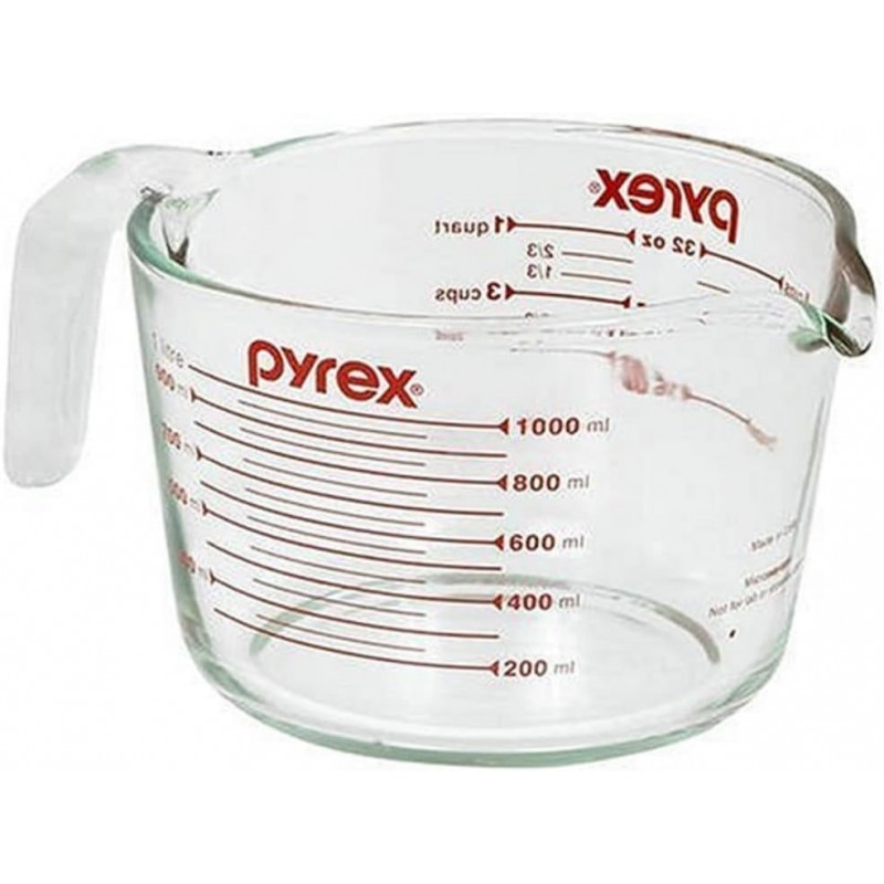 Pyrex Prepware 1-Quart Measuring Cup, Clear with Red Measurements
