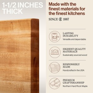 R-Board Series Rectangular Wooden Maple Cutting Board 20”x15” – 1.5” Thick, 12-lb Reversible Butcher Block with Edge-Grain & Finger Grips – Made in the USA