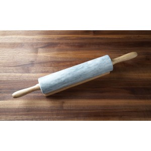 Fox Run Polished Marble Rolling Pin with Wooden Cradle, 10-Inch Barrel, White