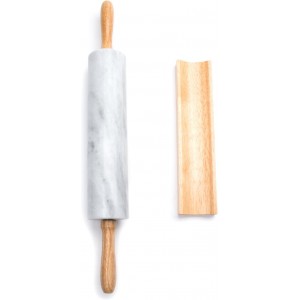 Fox Run Polished Marble Rolling Pin with Wooden Cradle, 10-Inch Barrel, White