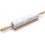 Fox Run Polished Marble Rolling Pin with Wooden Cradle, 10-Inch Barrel, White