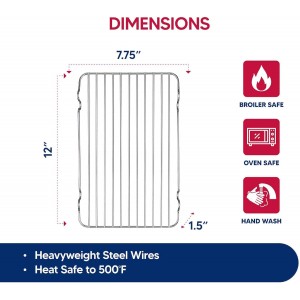 HIC Kitchen Roasting Baking Broiler Rack, Chrome-Plated Steel, Holds Smaller Food Securely, 12 x 7.75 x 1.5-Inches