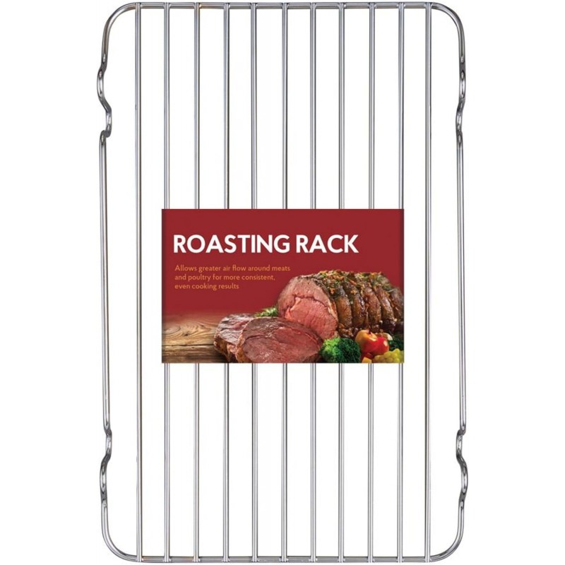 HIC Kitchen Roasting Baking Broiler Rack, Chrome-Plated Steel, Holds Smaller Food Securely, 12 x 7.75 x 1.5-Inches