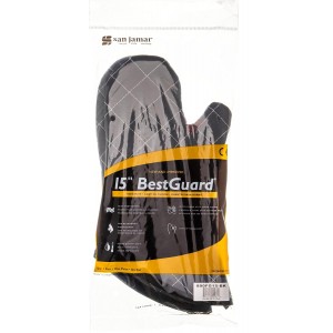 San Jamar Bestguard Oven Mitt with Reinforced Webguard Plus, Cotton, 15 Inches, Black