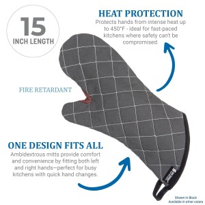 San Jamar Bestguard Oven Mitt with Reinforced Webguard Plus, Cotton, 15 Inches, Black