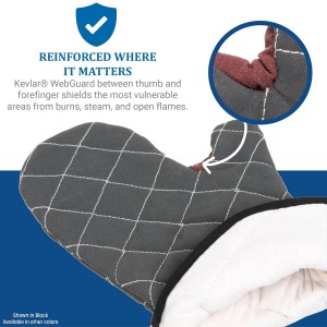 San Jamar Bestguard Oven Mitt with Reinforced Webguard Plus, Cotton, 15 Inches, Black