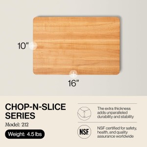 Chop-N-Slice Series Rectangular Maple Cutting Board, 16" x 10" x 1", 4.5 lb – Reversible Edge-Grain Butcher Block, Made in the USA