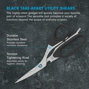 Messermeister 8.5-Inch Take-Apart Utility Shears, Black - Includes Screwdriver, Nut Cracker, Jar Lid Opener/Gripper, Bottle Opener & Bone + Twig Cutter - Suitable for Right-Handed Users