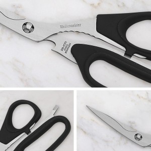 Messermeister 8.5-Inch Take-Apart Utility Shears, Black - Includes Screwdriver, Nut Cracker, Jar Lid Opener/Gripper, Bottle Opener & Bone + Twig Cutter - Suitable for Right-Handed Users
