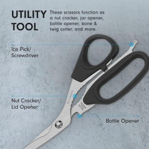 Messermeister 8.5-Inch Take-Apart Utility Shears, Black - Includes Screwdriver, Nut Cracker, Jar Lid Opener/Gripper, Bottle Opener & Bone + Twig Cutter - Suitable for Right-Handed Users