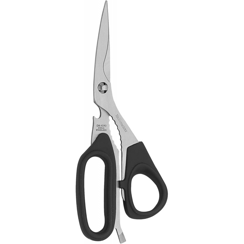 Messermeister 8.5-Inch Take-Apart Utility Shears, Black - Includes Screwdriver, Nut Cracker, Jar Lid Opener/Gripper, Bottle Opener & Bone + Twig Cutter - Suitable for Right-Handed Users