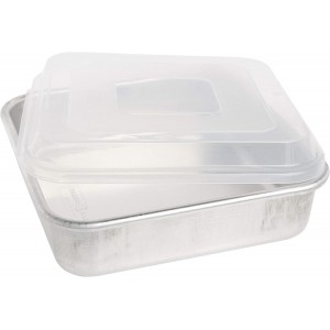 Nordic Ware Natural Aluminum Commercial Square Cake Pan with Lid, Exterior 9.88 x 9.88 Inches