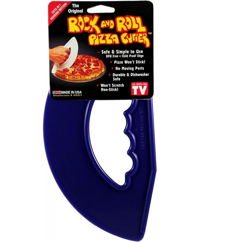 Rock'n Roll Pizza Cutter, Plastic, Non-Stick, Rocking, 9 inch, Easy Clean, Dishwasher Safe, Handheld Pizza Slicer, Easier Slicing Tool, Baking, Pastry Bread Cutting Knife, Made in USA, Cobalt Blue