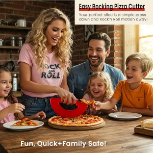 Rock'n Roll Pizza Cutter, Plastic, Non-Stick, Rocking, 9 inch, Easy to Clean, Dishwasher Safe, Handheld Pizza Slicer, Easier Slicing Tool, Baking Tools, Pastry Bread Cutting Knife, Made in USA,, Red